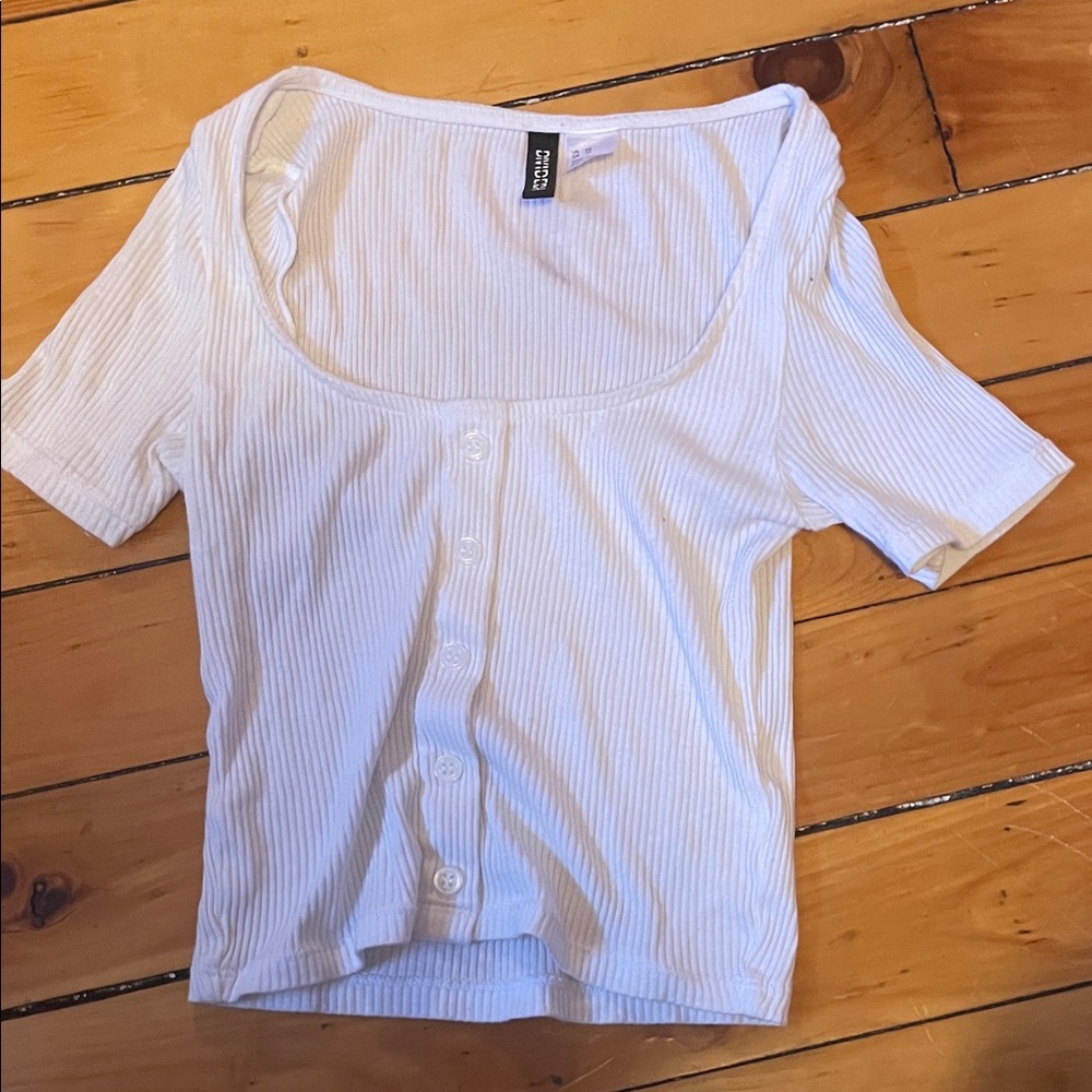 Divided White Ribbed Crop Top